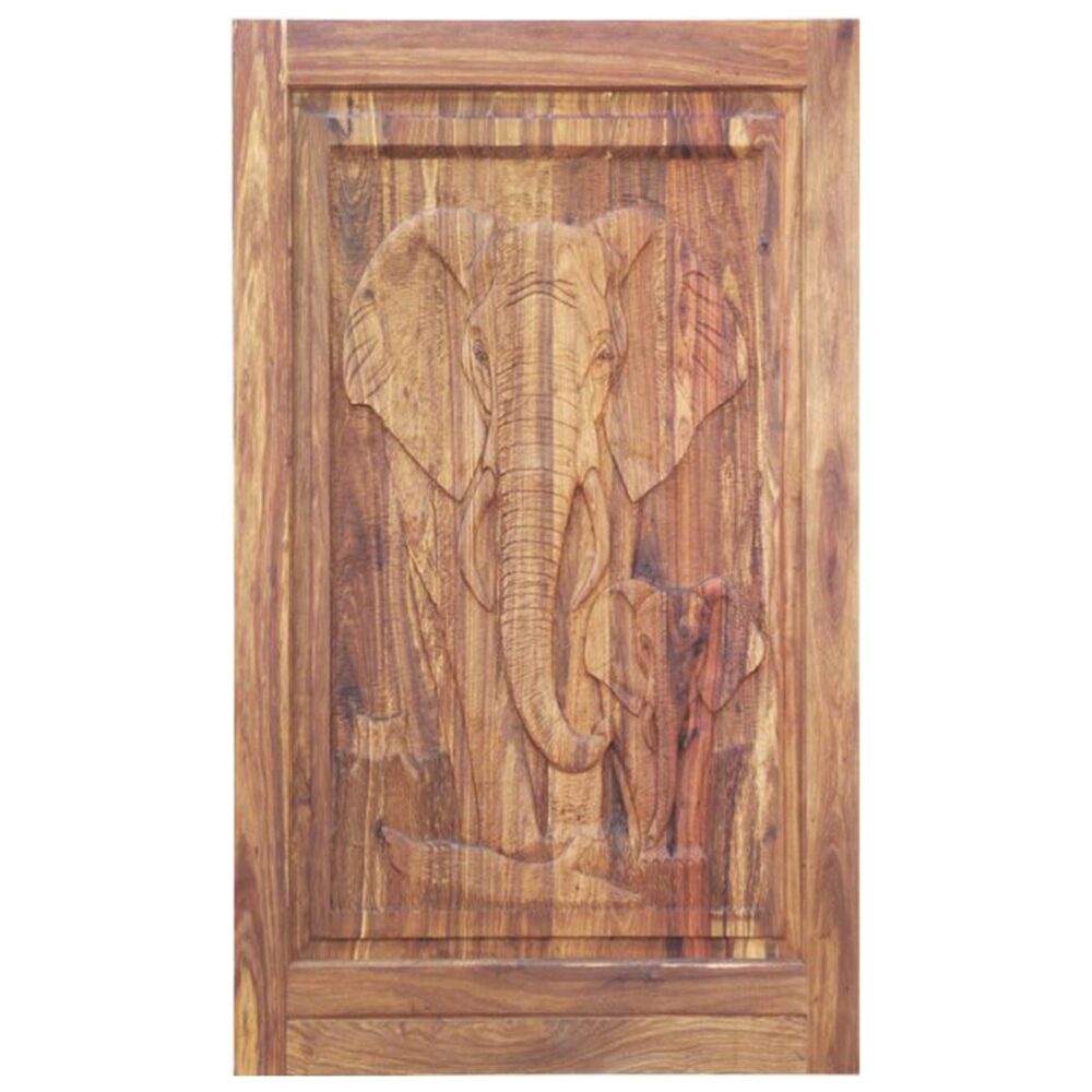 Van Acht Designer Carved Pivot Door Elephant and Calf